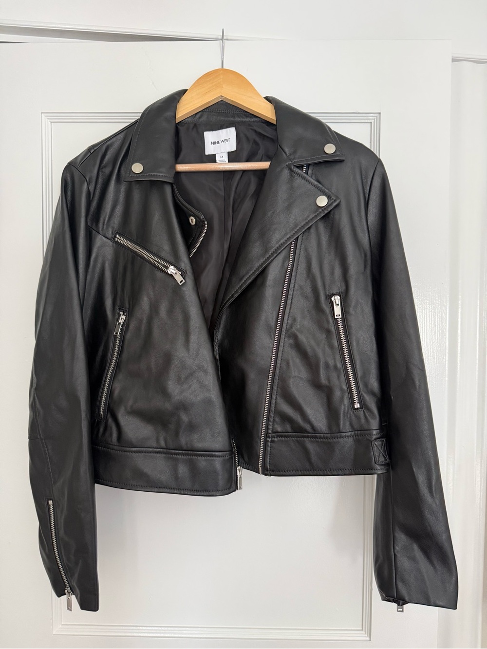 Black Leather Moto Jacket for Women by Nine West